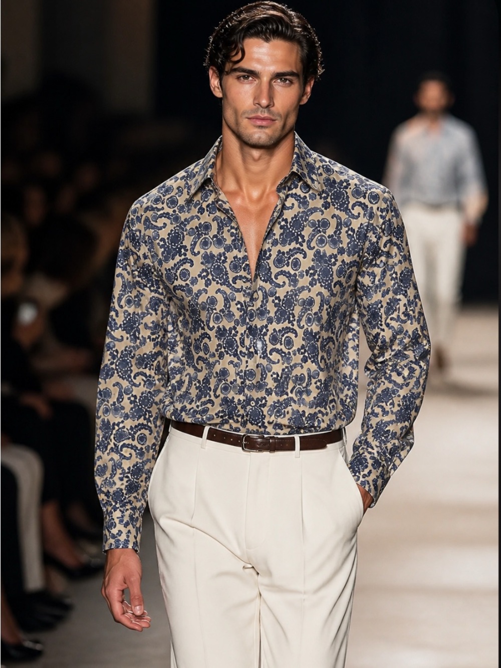RGB Black Label Men's Blue & Cream Paisley Pattern Button-Down Shirt